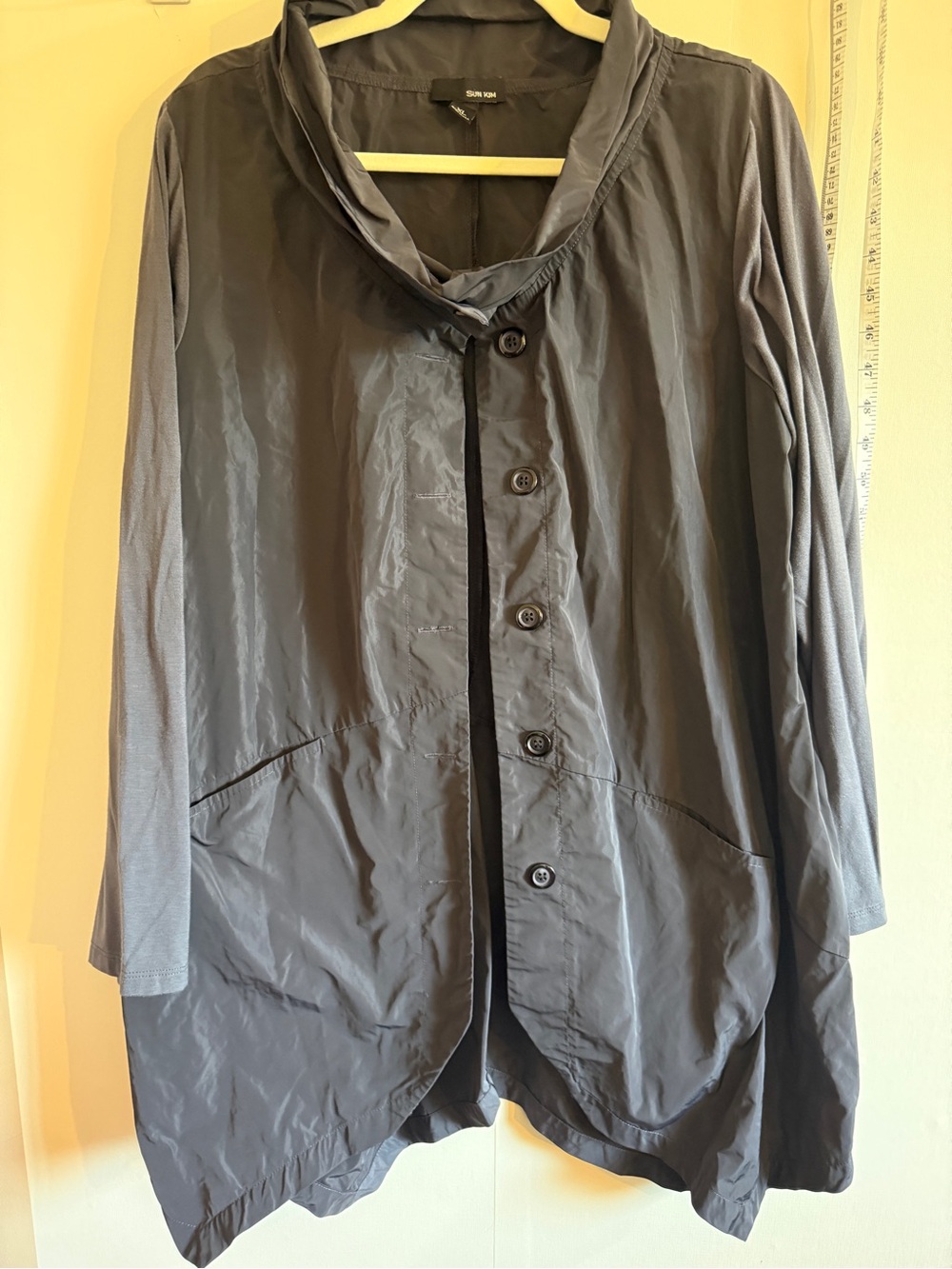 Sun Kim XL Navy Mixed Media Modal Sleeve Lagenlook Jacket Made USA